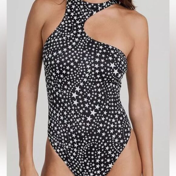Stella McCartney Women's Black Star Print One Piece Swimsuit Size M NWT $365 - Picture 2 of 5